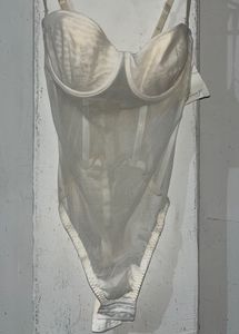 Sheer Mesh Corset Bodysuit in Ivory