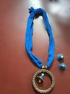 Bohemian Blue Fabric Necklace & Earrings Set