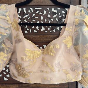 New H&amp;M Festive Blush Floral Puff Sleeve Crop Top