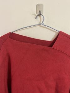 Red Asymmetrical Neckline Sweater