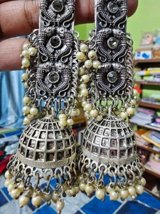 Oxidized Silver Jhumka Earrings