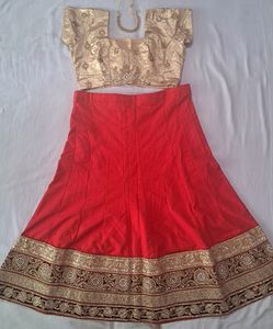 Red Broad Border Lehnga