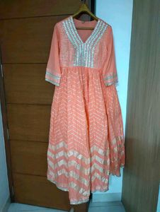 Coral Ethnic Gown With Golden Embroidery 🪷✨