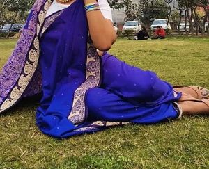 Vibrant Royal Blue Saree with Ornate Scarf
