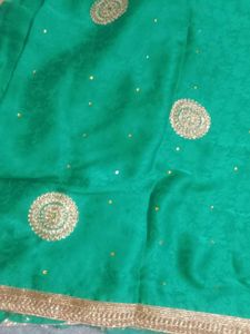 Elegant Green Saree with Golden Embroidery