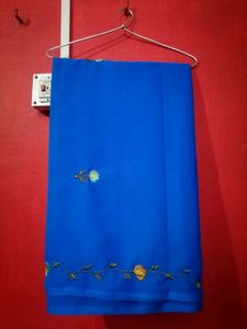 Women Blue Embroidered Georgette Saree.
