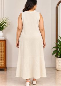 Cream V-Neck Sleeveless Midi Dress