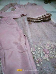 Elegant lavender Embroidered 4 piece dress