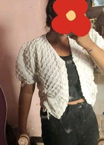 White Criss-Cross Top With Puffy Sleves