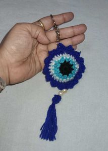 Crocheted Evil Eye Keychain