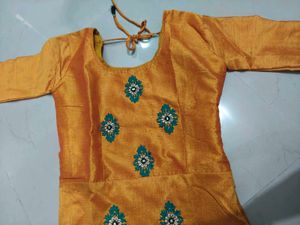 Orange Kurta with Mirror Work