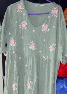 Green Embroidered  Cotton gown