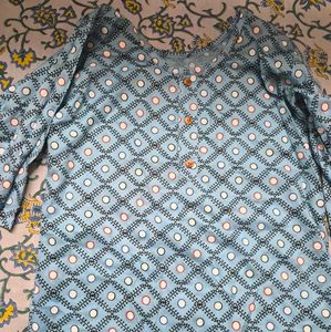Blue Printed Cotton Kurta