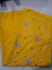 Vibrant Yellow Embroidered Saree