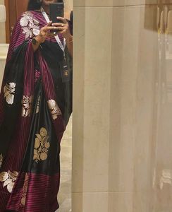Elegant Black & Maroon Silk Saree