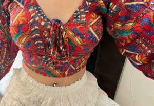Bohemian Print Cropped Blouse