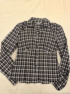 Black & White Checkered Button-Down Top