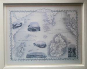 Rare Historic Painting Map of Indian Ocean Islands