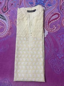 Chhavi Beige Cotton Chikankari Kurti - Size L