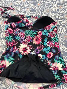 Floral One-Piece Swimsuit with Ruffle Skirt