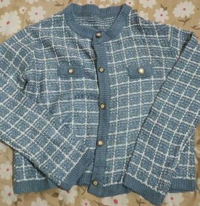 Blue Plaid Knit Two-Piece Set