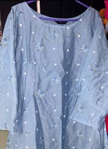 powder  Blue mul chanderi kurta Set