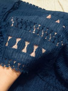 cut work navy blue material