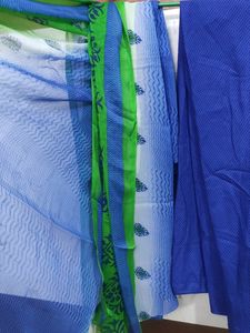 Green &amp; Blue block Printed Kurta Set