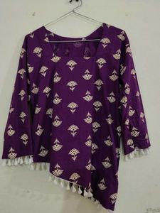 Vibrant Purple Short Kurti with Floral Print