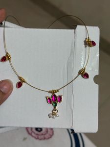 Traditional Pink Stone & Lotus Wire Neckla