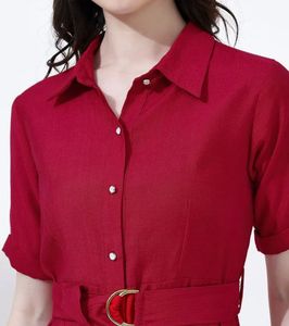 Elegant Red Shirt Dress with Belt