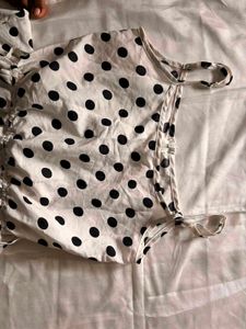Women's White &amp; Black Polka Dot Jumpsuit | Sleevel