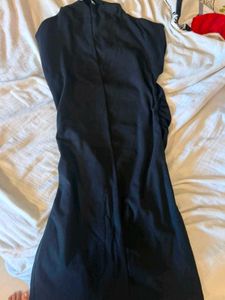 Chic Black Ruched Midi Dress y2k for layering