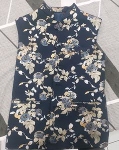 Blue Printed Nehru Jacket / Waistcoat