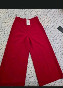 ZARA Women's Red Wide Leg Trousers