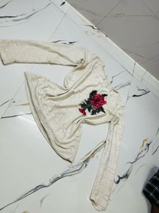Cream Floral Embroidered Top