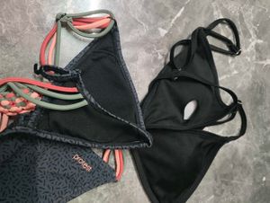 Black &amp; Patterned Bikini Tops (Set of 2)