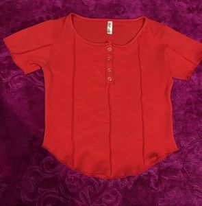 Red Henley Style Top