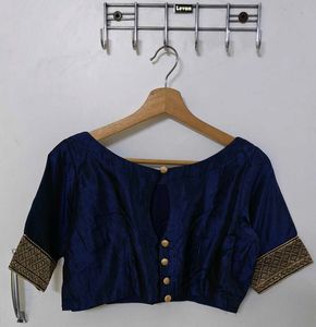 Elegant Blue Gold Embroidered Silk Saree