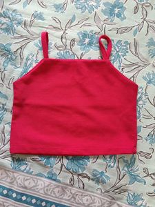 Bright Pink Ribbed Crop Top