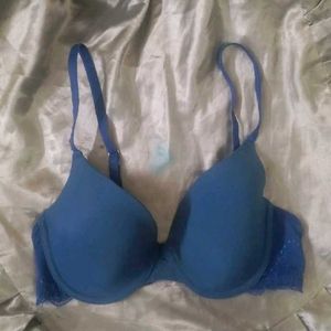 Blue Lace Trim Push-Up Bra