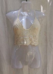 I. Crochet Halter Neck Crop Top