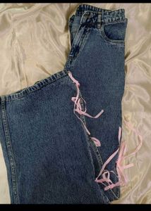 Blue Jeans with Pink Ribbon Detail