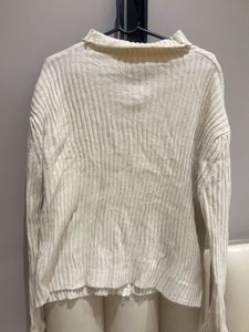 Cream Knit Zip-Up Sweater
