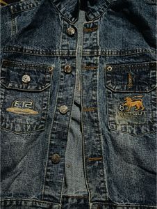 Vintage Kids Blue Denim Jacket with Graphic Chest