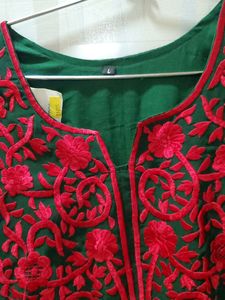 Dark Green Embroidery Long Kurta