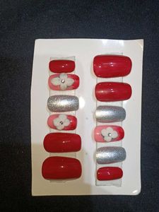 Red &amp; Silver Press-On Nails