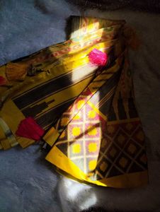 Vibrant Yellow &amp; Pink Ikat Saree