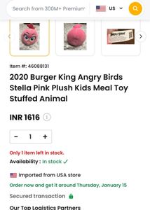 2020 Burger King Angry Birds Stella Pink Plush