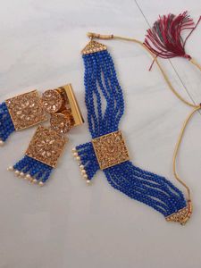Royal Blue Beaded Choker Set